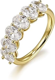 0.5CT CZ Wedding Bands for Women 14K Gold Plated 6-Stone Oval Cut AAAAA Cubic Zirconia Simulated Dia