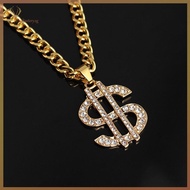 TERY Gold Plated Crystal Dollar Sign Pendant Necklace Gangster Pimp Hip Hop Chain SG