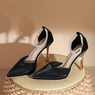 PINKEY P410 Pearl Ribbon Heels Wanita Elegan – High Heels Party Wedding Korean Style