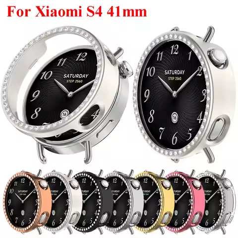 Diamond Case For Xiaomi Watch S4 41mm Accessories Protective Shell Hollow Case Screen Protector For