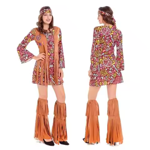 70s Outfits Women Disco Dress Hippie Costume Set Cosplay 70s 60s DJ Suits Accessories For Halloween