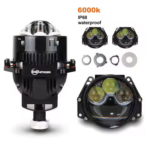 3inch Dual Hyperboloid Bi-LED Projector Lenses 6000K Hella 3R H4 H7 9005/9006 Car Led Light Bulbs Up