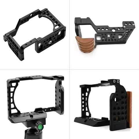 Cage For Sony A6500 A6400 A6300 A6100 A6000 Camera with Wooden Grip Arca Swiss Quick Release Plate V