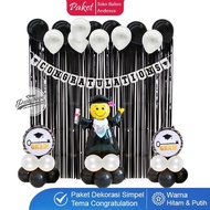 Paket Dekor Congratulations Hitam Putih / set dekorasi graduation / set balon wisuda congratulations