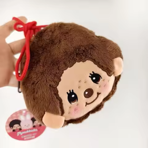 Monchhichi Round Small Hanging Bag With Zipper Cute Wallet Storage Mini Monchhichi Backpack Pendant 