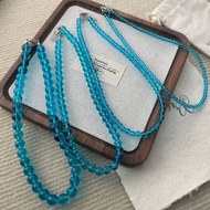 Summer Ice Blue High Transparent Crystal Necklace Aquamarine Niche Clavicle Chain Female Unique Cool