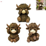 High-land Cow Garden Ornament Drinking Pose Resin Outdoor Yard Decorative Figurine Weatherproof Desi