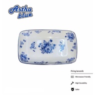 1 Lusin Piring Keramik Porcelain Kotak Persegi Panjang Asta Blue Biru