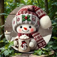 HELLOYOUNG 2D Metal Snowman Wall Art Print 7.8x7.8 Inch - Christmas Halloween Home Decor for Bedroom