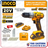 INGCO Cordless Brushless Impact Hammer Drill 10mm 20V w/ Battery &amp; Charger CIDLI20508 INPTCL