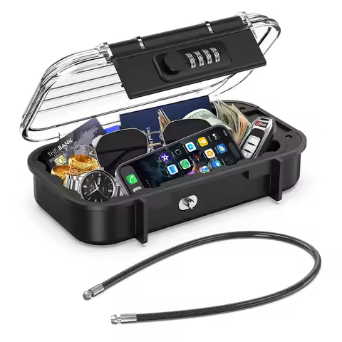 Portable Safe Box Travel Safe Box Large Capacity Security Lockbox Code Waterproof Key Lock Box with 