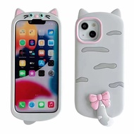 For iPhone 11 12 ProMax Case 3D Cartoon Cute Tail Cat Silicone For iPhone 13 14 15 Pro Max Case Cover