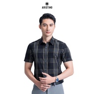 ARISTINO - Black and white striped short-sleeved shirt, delicate flat hem ASS012AZ