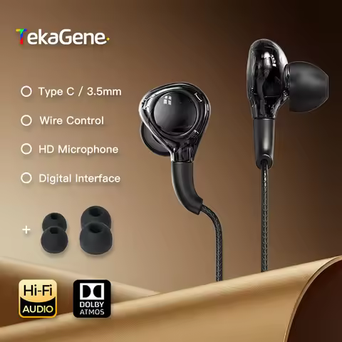 Digital Chip Wired Earphones Type C 3.5mm HiFi Surround Sound In Ear Headphones For Samsung Galaxy S