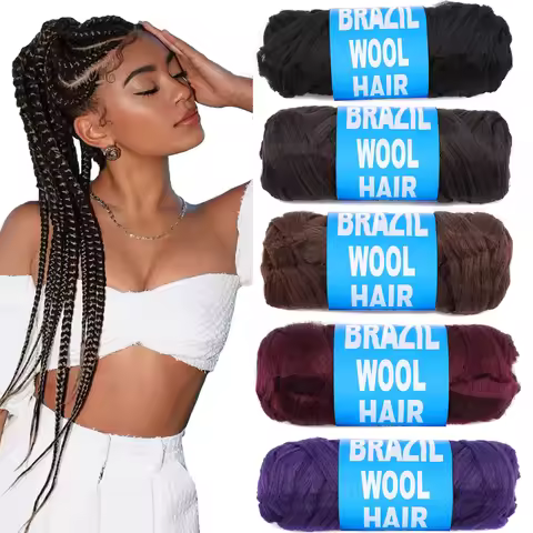 Brazilian Wool Hair Synthetic Crochet Hair Extensions for Women African Hair Yarn for Natural Black,