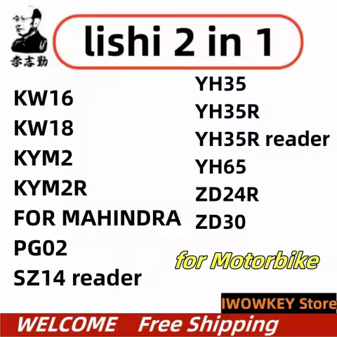 IWOWKEY Store LISHI 2 IN 1 Tool KW16 KW18 KYM2 KYM2R FOR MAHINDRA for PG02 SZ14 reader YH35 YH35R YH