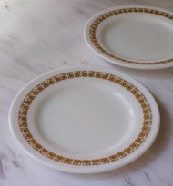 老美國 Pyrex 奶茶色草花牛奶玻璃盤