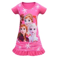 {Sweet Baby} Girls Summer Night Dress Kids Frozen Short Sleeve Dress Girl Cartoon Sleep Home Wear Dress For 4 5 6 7 9 10 yrs