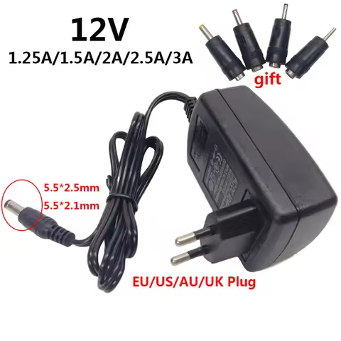 12V Power Adapter Supply DC 1.25A 1250mA 1.5A 1500mA 2A 2.5A 2500mA 3A 12 V Volt Switching 220V to 1