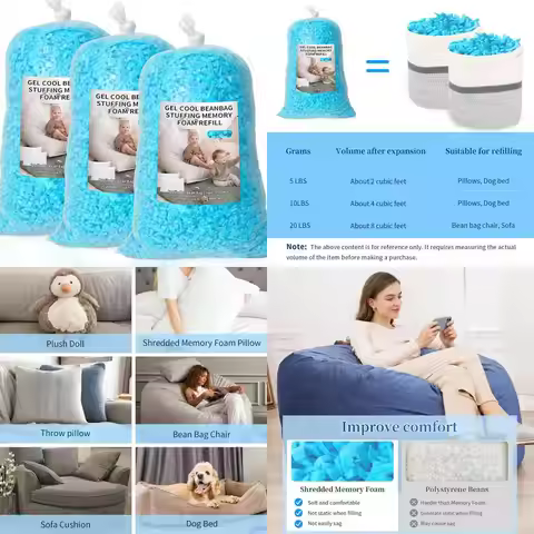 15lbs Shredded Memory Foam Filling for Bean Bag Chairs, Pillows, Sofas, Cushions, Stuffed Toys, and 