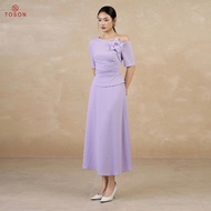 Purple wool t-shirt set: Off-the-shoulder floral shirt + Skirt B1346 Toson