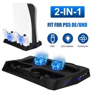 KINGSTAR 控制台冷卻風扇充電底座垂直支架適用於 PlayStation 5 PS5 遊戲配件連 2 個冷卻風扇 3 個集線器 psbckp  KINGSTAR Console Cooling 