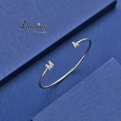 Duoying Full Zirconia Letter Bangles & Bracelets Custom Pave Setting Initial Name Personalized Bangl