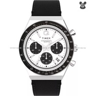 TIMEX TW2W53400 Men's Analog Watch Q Timex Chronograph Quartz 40mm Black Leather Strap White Dial *O