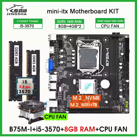 B75 M-I mini ITX Desktop Motherboard LGA 1155 Set with Core I5 3570 CPU 8GB (2*4GB)1600MHz DDR3 PC M