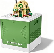 Feeloco Storage Bin with Building Baseplate Lid,Foldable Toy Organizer Box for Duplo Blocks,33 Qt. P