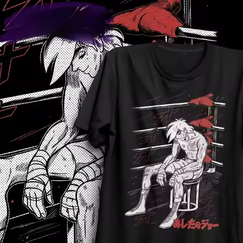 2026 Summer Ashita No Joe Single Sided T-shirt Joe Yabuki Boxing Ring Manga Print Oversized Cotton T