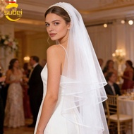 Subei1 Premium White Lace Trim Veil - Elegant Wedding Photoshoot Prop