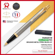 Parker IM Ballpoint Pen - Brushed Stainless Steel Gold Trim (with Black - Medium (M) Refill) / {ORIGINAL} / [RetailsON]