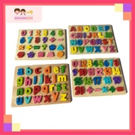(MINOR DEFECT) Kids Wooden ABC Alphabet Number Shape Montessori Matching Puzzle