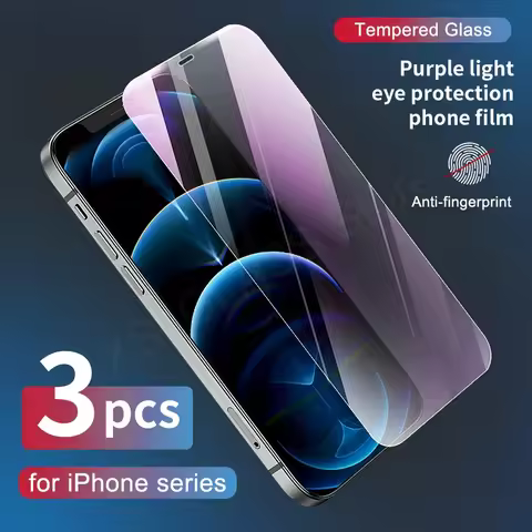 3Pcs Anti Blue Ray Light Tempered Glass For iPhone 11 12 13 14 15 16 Pro Max 16E XR XS Max 6S 7 8 Pl