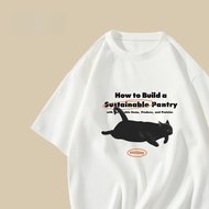 (Shipping within 24 hours) Oversized White T-shirt with Black Cat Image and Text " How to Build Sust
