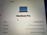 MacBook Pro 16-inch 2019 Intel Core i9 1TB 64GB RAM 少用 超新淨