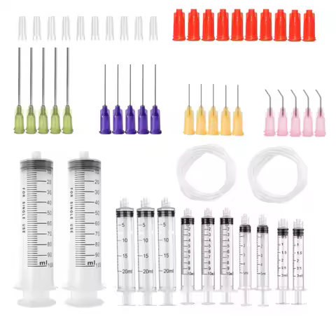 100ml-3ml Plastic Luer Lock Syringes Blunt Tip Needles Caps Refilling and Measuring Liquids, Adhesiv