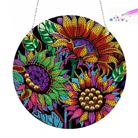 1 exquisite DIY artificial wooden diamond painting pendant with colorful floral patterns - decoratin