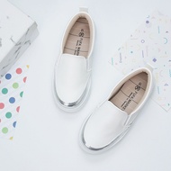 Fufa Shoes [Fufa Brand] Thick-Soled Low-Key Leather Children's Lazy Loafers Casual Girls' White Bag Black Anti-Slip