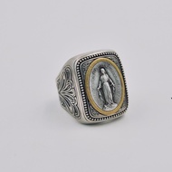 Ring 925 Inlaid Ring Literary Shengke Opening Adjustable Coin Brand Handmade Silver Retro Ancient Be