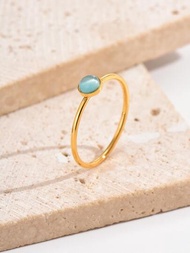 一枚簡單優雅的藍色月光石不鏽鋼戒指,精緻的女士手部珠寶,適合派對佩戴