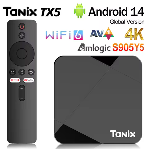 Newest Tanix TX5 Android 14 AV1 TV Box Amlogic S905Y5 4G/64G BT TV BOX Wifi 6 4K HD Set Top Box 2G/1