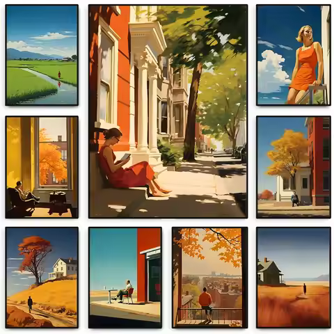 Edward Hopper City Poster Autumn Summer People Cityscapes Canvas Paintings Wall Art for Living Room 