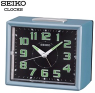 นาฬิกาปลุกตั้งโต๊ะ ตัวเรือนเป็นพลาสติก SEIKO รุ่น QHK024L สีฟ้า  มีพรายน้ำ เสียงกระดิ่ง กริ๊งๆ มีไฟ SNOOZE ปลุกซ้ำเตือนทุก5นาที เดินเรียบไม่มีเสียงรบกวน