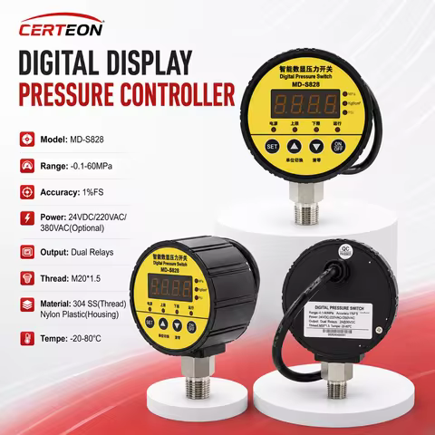 MD-S828 Digital Pressure Switch Controller Dual Relay Output -0.1-60MPa M20 24VDC 220VAC 380VAC Hydr