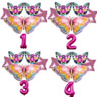 6pcs Pink Number Balloon Butterfly Balloon Set Butterfly Balloons Foil 32inch 1st-9th Number Birthda