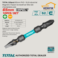 TOTAL (10pcs) 65mm PH2 + PH2 / PH2 + SL6 Industrial Magnetic Impact Screwdriver Bits Set (TACIM16PH2