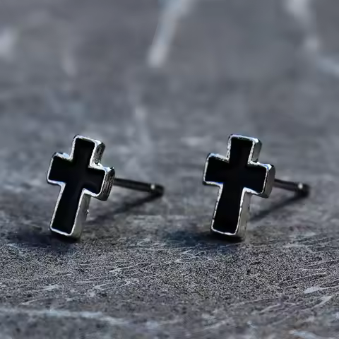 Retro Classic Black Cross Oil Drip Earings for Men Women Punk Gothic Zinc Alloy Fashion Earings Jewe