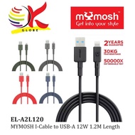 MYMOSH EL-A2L120 CABLE I-CABLE TO USB-A OPTIMAL CHARGE 12W 1.2M/30KG TEAR RESISTANCE/CHARGE & SYNC/4